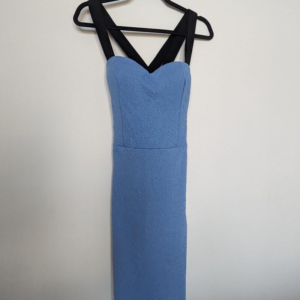 Baby Blue City Goddess Embossed Dress, Cross Back Straps, L